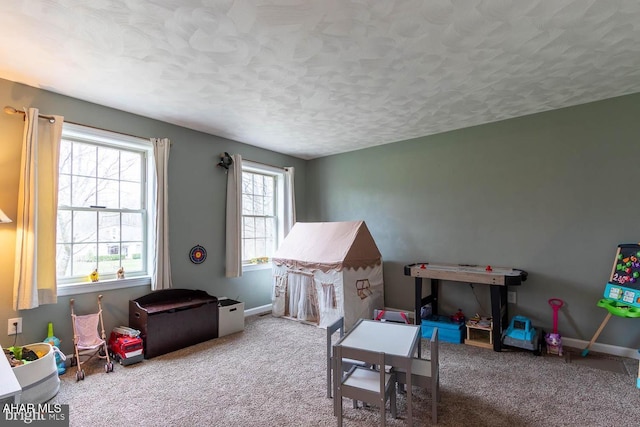 215 Oakwood Dr, Philipsburg, PA 16866 - game room with baseboards, carpet flooring, and a textured ceiling