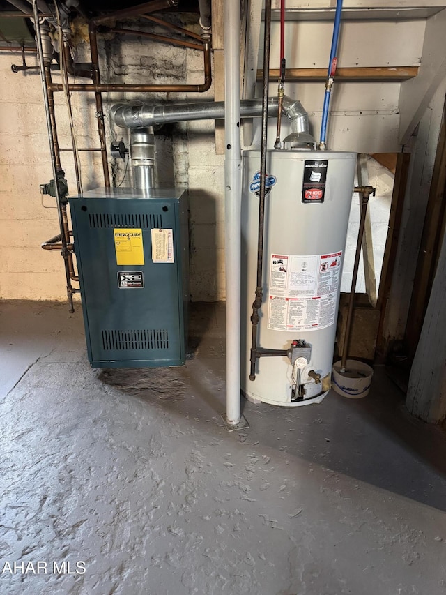 utilities with gas water heater and a heating unit