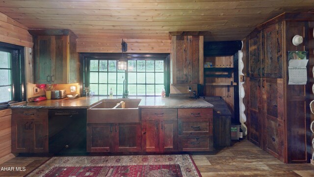 166 Mink Rd, Boswell, PA 15531 - kitchen featuring dishwasher, wooden walls, wooden ceiling, and wood finished floors