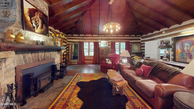 166 Mink Rd, Boswell, PA 15531 - living room with a wood ceiling with exposed beams, wood finished floors, and high vaulted ceiling