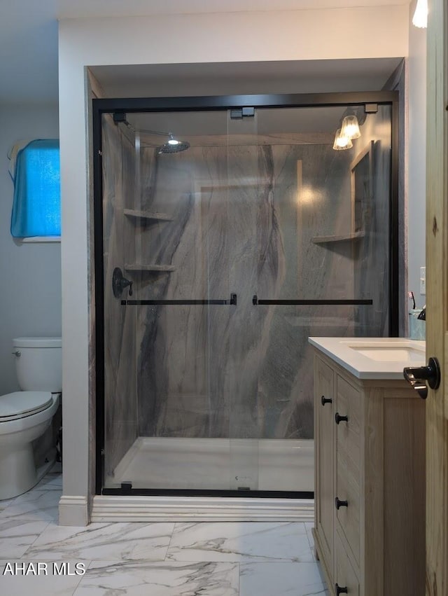 9802 Black Valley Rd, Everett, PA 15537 - bathroom featuring marble finish floors, vanity, and a marble finish shower