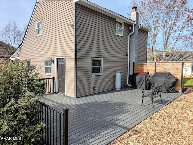 9802 Black Valley Rd, Everett, PA 15537 - back of house with a chimney and a wooden deck