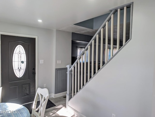 9802 Black Valley Rd, Everett, PA 15537 - entryway featuring stairs, wood finished floors, and recessed lighting
