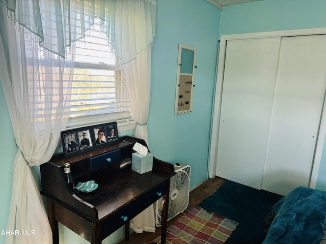 home office featuring hardwood / wood-style flooring