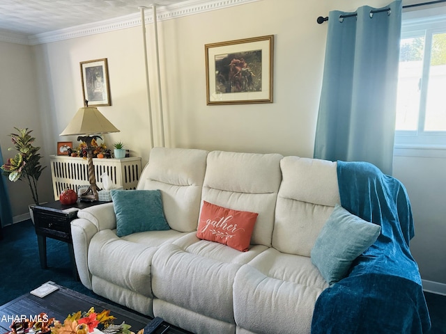 living room with crown molding