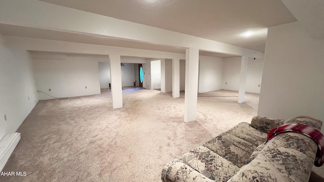 basement featuring carpet flooring