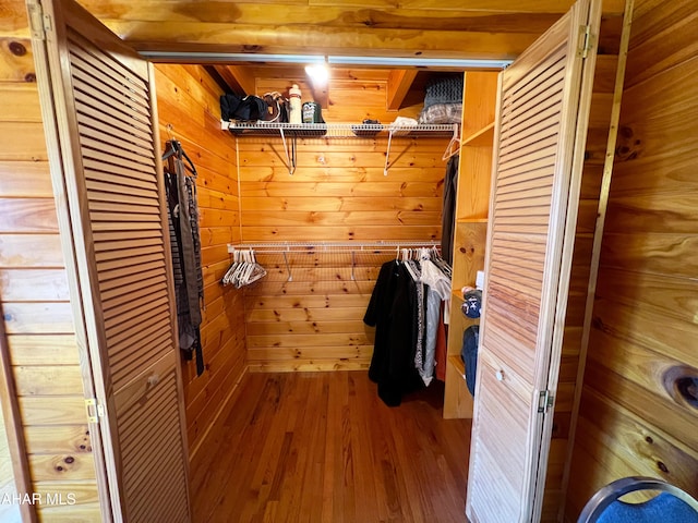 walk in closet with wood-type flooring