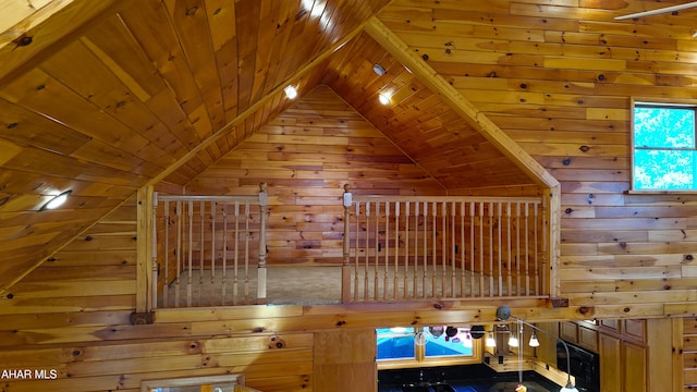 room details with wood ceiling and wooden walls