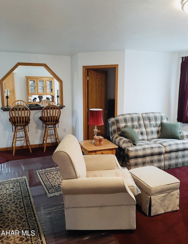 living room with dark hardwood / wood-style flooring