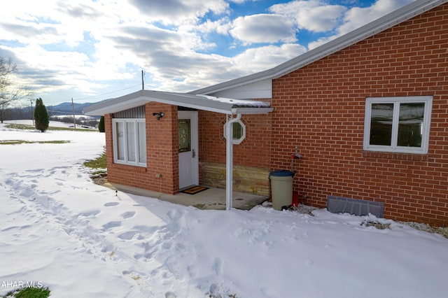 view of snow covered exterior