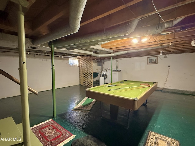 recreation room with washing machine and dryer and billiards