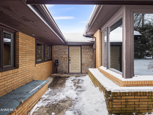 view of snow covered patio