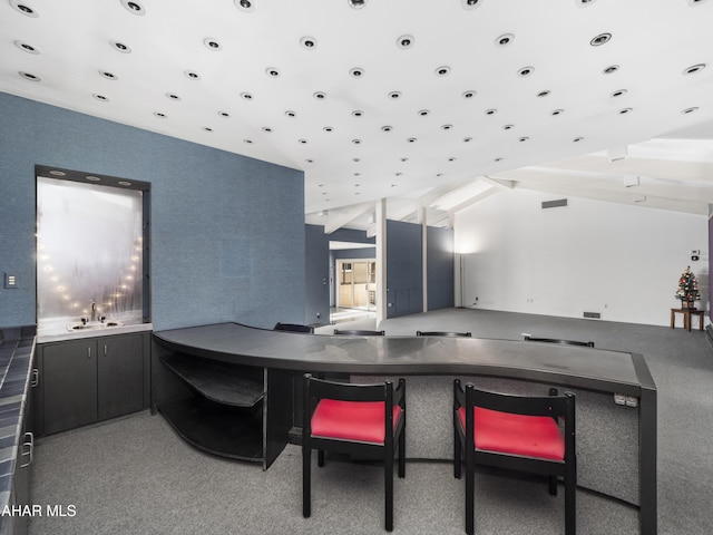 kitchen with lofted ceiling and sink