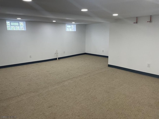 basement with carpet floors