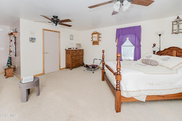 bedroom featuring ceiling fan and carpet floors