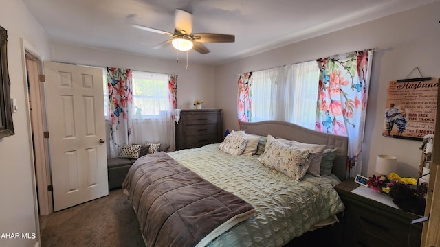 bedroom with carpet floors and ceiling fan