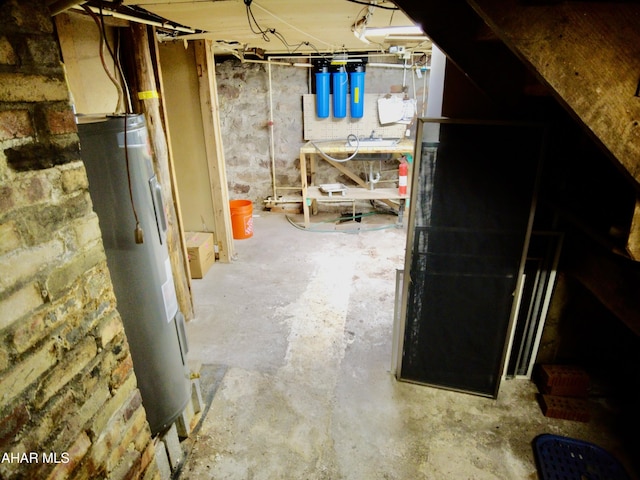 basement featuring water heater