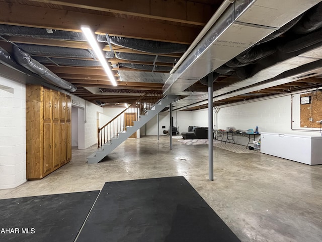 259 Chimney Rocks Rd, Hollidaysburg, PA 16648 - unfinished basement featuring stairs and concrete block wall