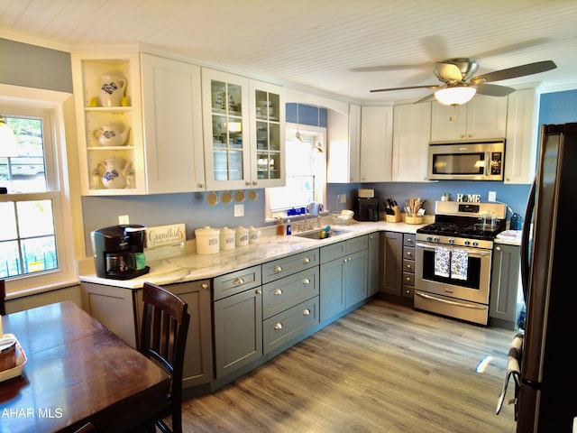 kitchen with appliances with stainless steel finishes, white cabinetry, plenty of natural light, and sink