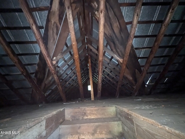 view of unfinished attic