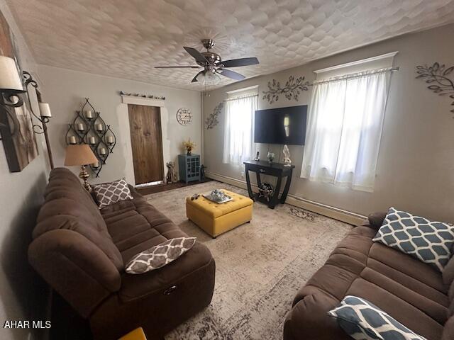 193 Pavia Rd, Imler, PA 16655 - living room with ceiling fan, baseboards, and a textured ceiling