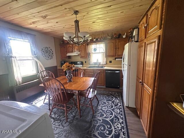 193 Pavia Rd, Imler, PA 16655 - dining area featuring wooden ceiling, plenty of natural light, and a chandelier