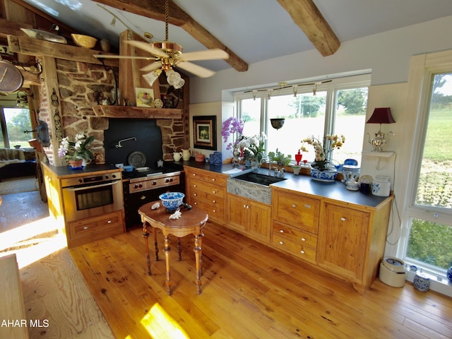 kitchen featuring a wealth of natural light and light hardwood / wood-style flooring