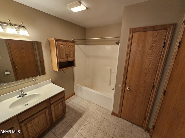 bathroom featuring tile patterned flooring, vanity, and bathtub / shower combination