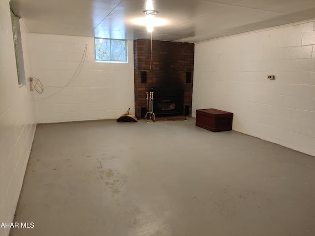 basement featuring a wood stove