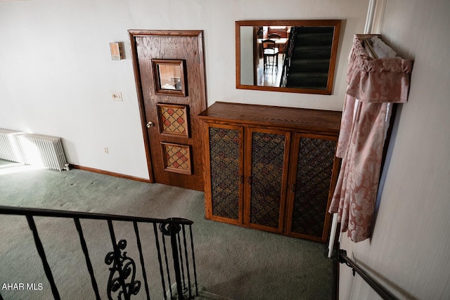 interior space with carpet flooring and radiator