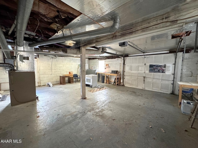 basement with concrete block wall