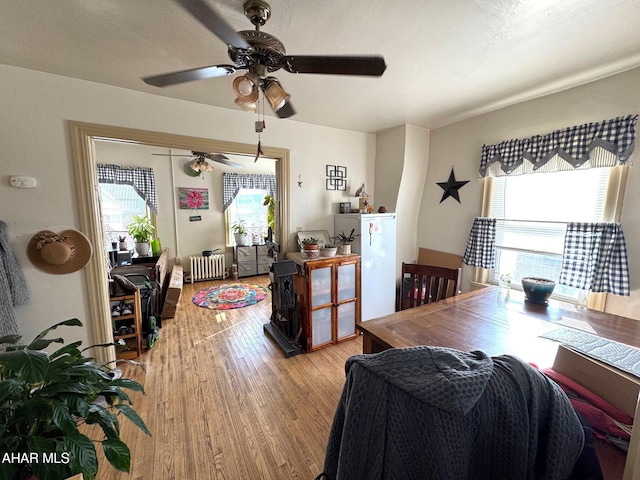 interior space featuring radiator heating unit and wood finished floors