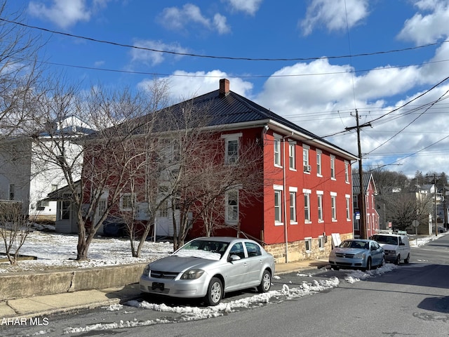 view of snow covered building