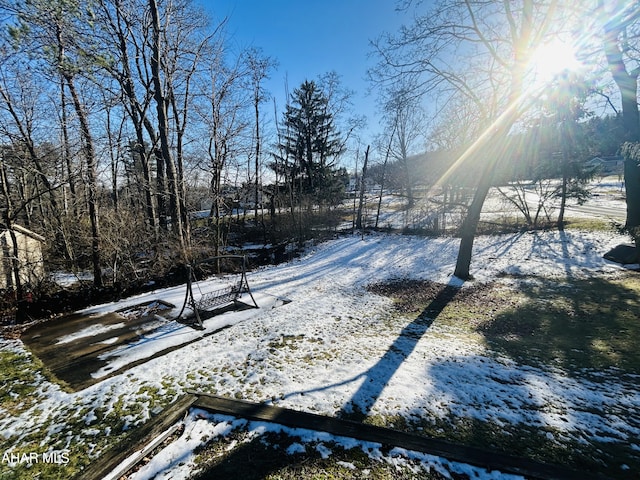 view of yard covered in snow