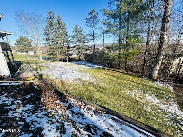 view of yard layered in snow