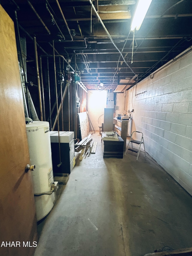 basement featuring gas water heater