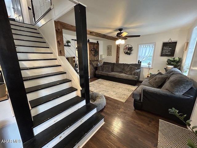 3776 Warriors Mark Path, Warriors Mark, PA 16877 - living room with hardwood / wood-style flooring, stairs, and a ceiling fan