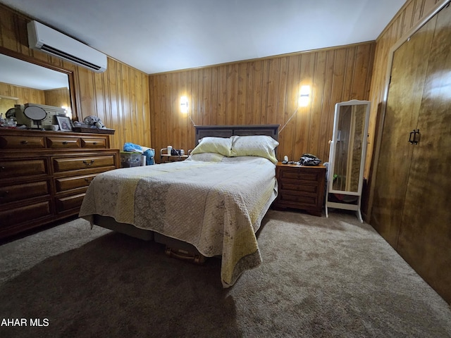 2802 Elm St, Altoona, PA 16601 - bedroom featuring a wall mounted AC, carpet, and wooden walls