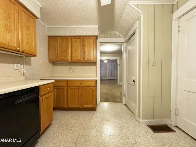 kitchen featuring black dishwasher and ornamental molding