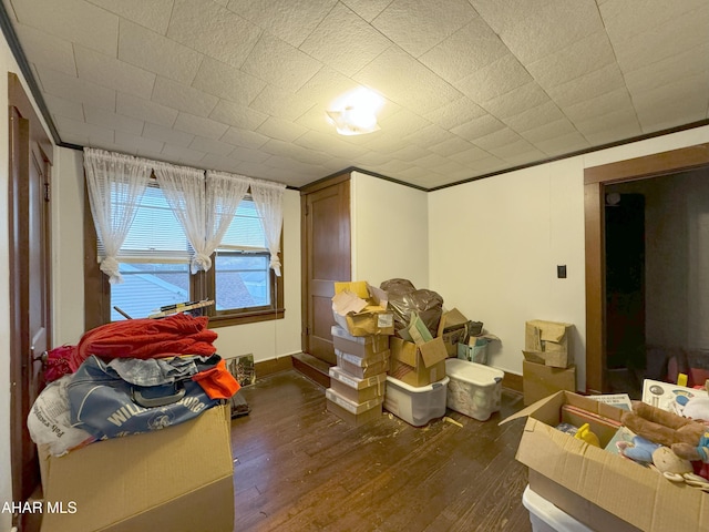 interior space with crown molding and dark hardwood / wood-style floors