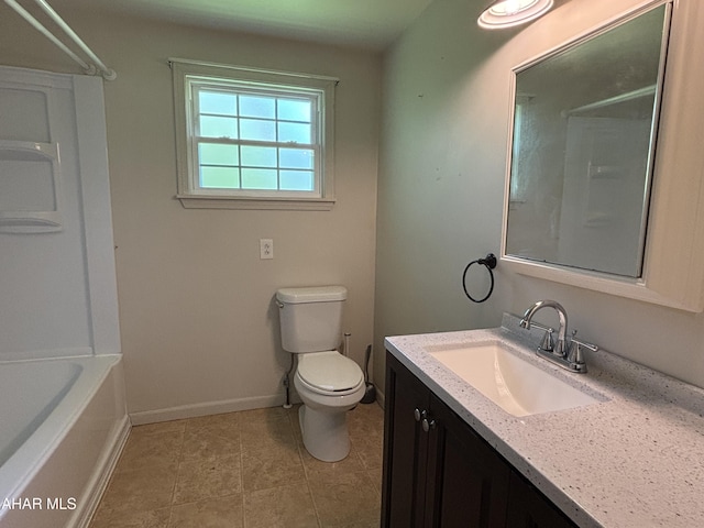 897 Burns Ave, Altoona, PA 16601 - bathroom with toilet, vanity, baseboards, tile patterned floors, and bathing tub / shower combination