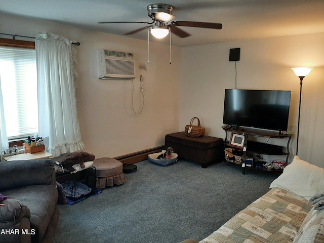 304 Forest St, Gallitzin, PA 16641 - carpeted living area with a ceiling fan, baseboard heating, and a wall unit AC