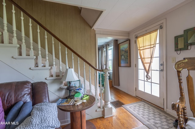 7241 Morgans Rd, Huntingdon, PA 16652 - foyer entrance featuring ornamental molding, healthy amount of natural light, stairway, and wood finished floors