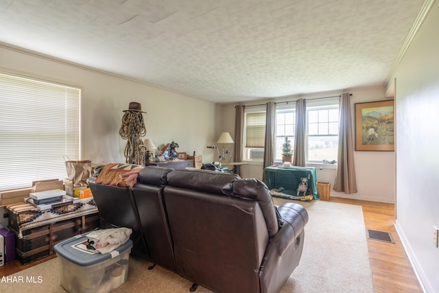 7241 Morgans Rd, Huntingdon, PA 16652 - living area with light wood-style floors, baseboards, and crown molding