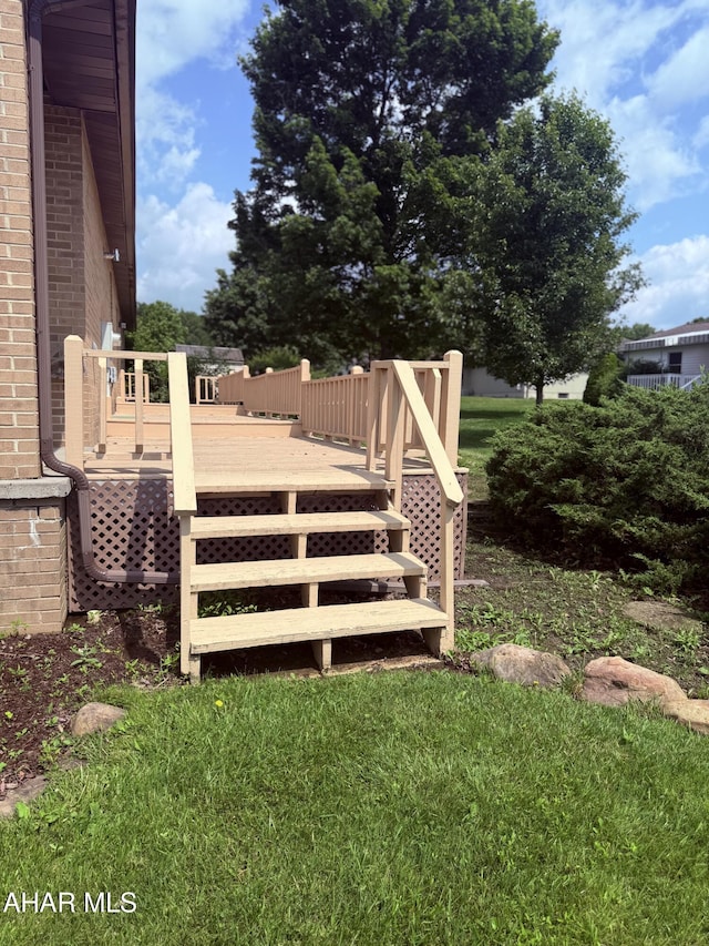 524 Elm Ln, Duncansville, PA 16635 - wooden terrace featuring stairway and a lawn