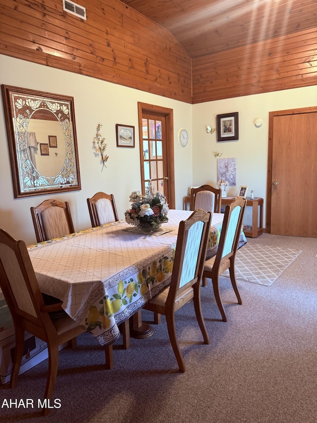 524 Elm Ln, Duncansville, PA 16635 - carpeted dining area featuring vaulted ceiling and wooden ceiling