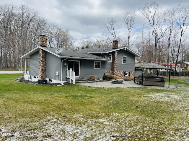 895 Coach Rd, Cresson, PA 16630 - back of house with a gazebo, a patio, a chimney, and a lawn