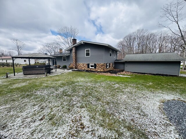 895 Coach Rd, Cresson, PA 16630 - rear view of property featuring a yard, a chimney, a patio area, a hot tub, and a gazebo