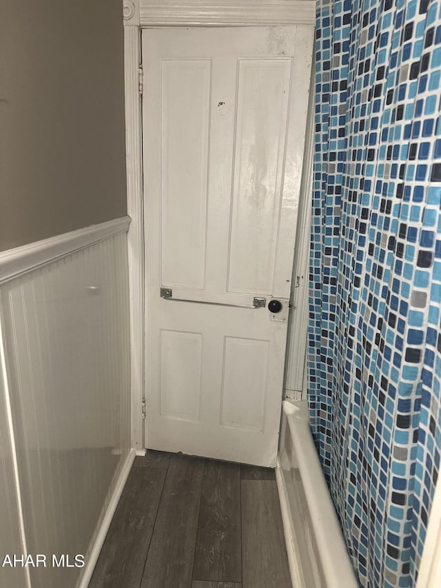 bathroom with wood-type flooring