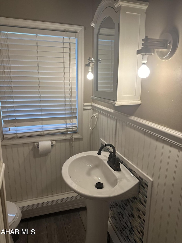 bathroom featuring wood-type flooring and toilet